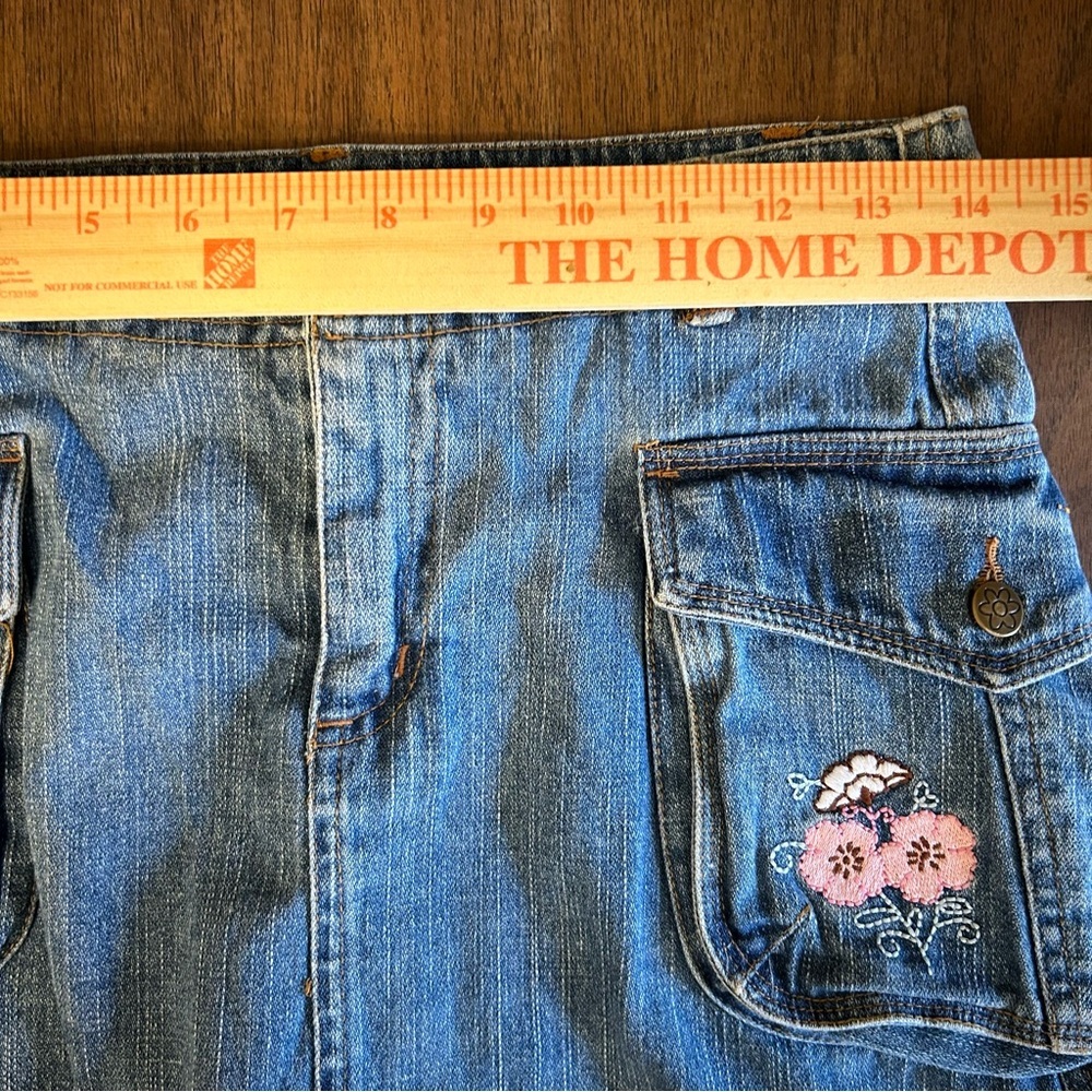 Y2K Disney Fairies Floral Denim Jean Skirt Skort Girls Size 16 Embroidered - Picture 7 of 9